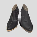 Black Leather Ankle Boots With Perforated Dots High Heel And Pointed Toe Design