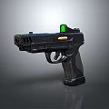 Black Modern Pistol With Green Sight Yellow Component And Textured Grip