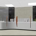 Modern Hospital Reception Desk Interior Design With White Countertop Computer And Decorative Plant