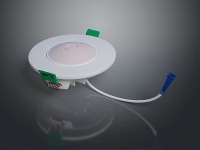 White Round Computer Cooling Fan With Green Mounts And Connecting Cable 3d model