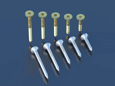 Golden And Silver Metal Screws With Different Head Types For Hardware Projects 3d model