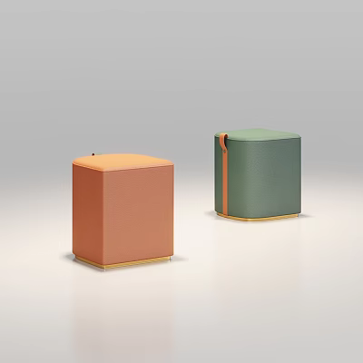Orange and Green Leather Stools with Gold Base and Modern Design Elements 3d model