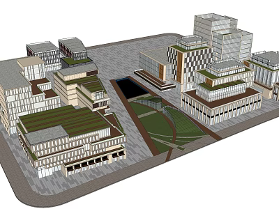 Modern Office Complex With Multiple Buildings Green Landscaping And Contemporary Design 3d model