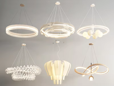 Modern Contemporary Chandeliers with Various Circular Geometric and Petal Shaped White Designs 3d model