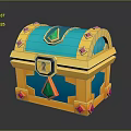 Cartoon Style Yellow Blue Treasure Chest With Gemstone Decorations And Lock