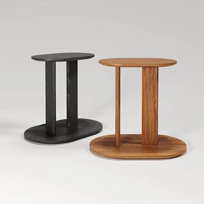 Modern Minimalist Side Tables With Black And Wooden Round Top Double Column Base 3d model