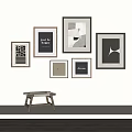 Abstract Paintings With Wooden Frames Geometric Patterns And Text Elements Hung On Wall 3d model