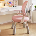 Pink Chair with Mesh Back White Armrests Gray Legs in Front of Desk Green Plant