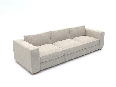 Light Beige Fabric Three Seater Sofa With Modern Minimalist Design And Cushioned Armrests 3d model