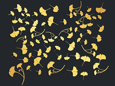 Golden Ginkgo Leaves Wall Decor with Elegant Design for Modern Home Decoration 3d model