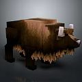 Pixelated 3D Bison Model With Brown Fur And White Horns In Pixel Art Style