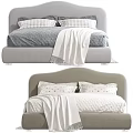 Upholstered Double Bed With Plaid Pillows Soft Blanket And Modern Headboard Design