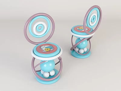 Playful Children's Chairs With Blue Pink Swirl Design Cartoon Seat And Round Base 3d model