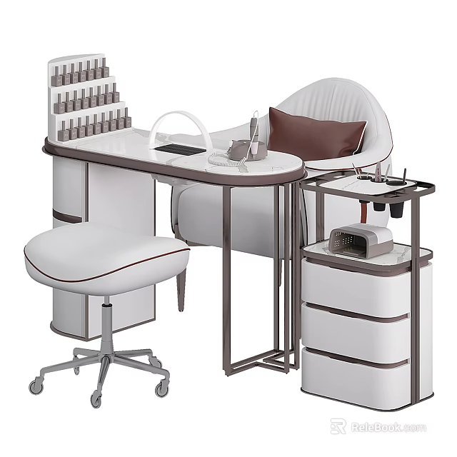 Modern Nail Salon Interior With Manicure Table Comfortable Chair And Nail Polish Rack 3d model 