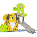 Colorful Animal Themed Playground Equipment With Yellow Dog Green Lion And Slide For Kids