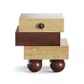 Modern Layered Side Table Featuring Light and Dark Wood Tones Round Legs and Drawer Knob