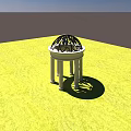 Classical Gazebo With White Columns Black Dome On Green Grass Under Blue Sky