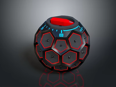 Smart Spherical Sports Equipment with Red Button Blue Light and Hexagonal Training Design 3d model