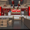 Traditional Chinese Hotpot Restaurant Interior With Red Decor Wooden Tables And Hanging Lanterns