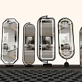 Elegant Golden Framed Mirrors In Various Shapes With Sunflowers On Checkerboard Floor