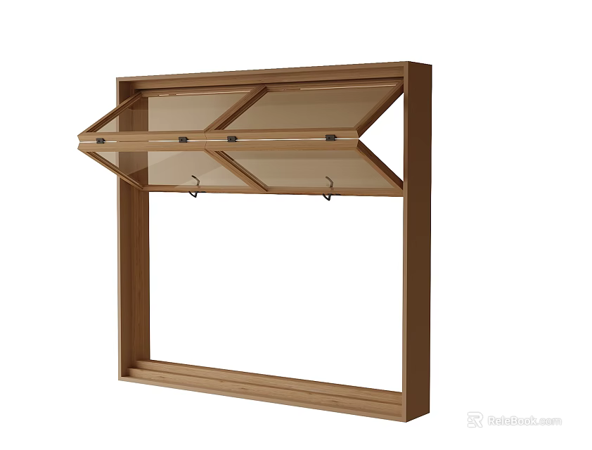 Wooden Wall Mounted Cabinet with Open Glass Doors and Hooks for Storage 3d model 