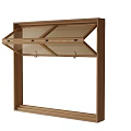 Wooden Wall Mounted Cabinet with Open Glass Doors and Hooks for Storage