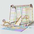 Kids Wooden Play Equipment With Swings Slide Ladders Rocking Horse Building Blocks And Colorful Mat