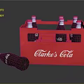 Red Clarke's Cola Crate Display With Glass Bottles And Spilled Bottle