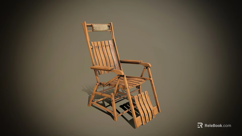 Lush Green Plant Placed Beside Wooden Rocking Chair In Gray Setting 3d model 