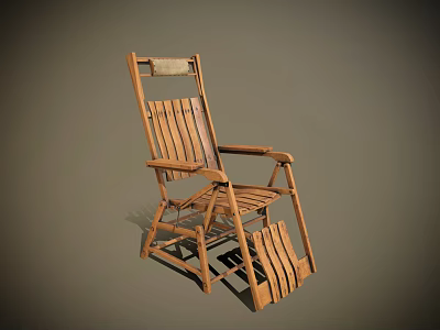 Lush Green Plant Placed Beside Wooden Rocking Chair In Gray Setting 3d model