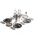 Modern Dinnerware Set with Plates Utensils Glass Vase and Decorative Flowers