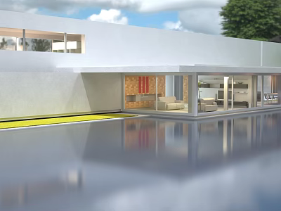 Modern Detached Villa With White Exterior Glass Windows And Swimming Pool 3d model
