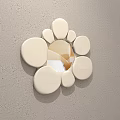 White Petal Shaped Mirror On Light Gray Textured Wall Reflecting Indoor Sofa 3d model