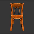 Orange Wooden Dining Chair With Carved Seat And Curved Backrest Design