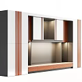 Modern TV Cabinet Design With White Frame Brown Wooden Accents And LED Lighting Shelves