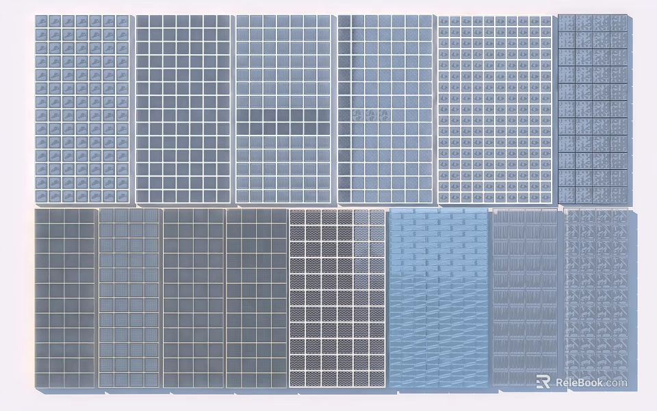 Various Blue And Gray Textured Wall Tiles With Grid Patterns Design 3d model