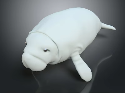 White Manatee Doll Figure On Black Background With Reflective Surface Details 3d model