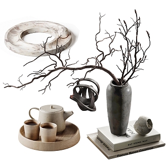 Decorative Ornaments Combination Table Ornaments Dried Branches Flower Art Tea Set Books and Magazines Jewelry 3d model