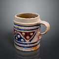 Decorative Ceramic Mug With Blue Red White Patterns And Geometric Dots Design 3d model