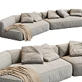 Cozy Gray L shaped Sectional Sofa With Multiple Soft Pillows And Warm Throw Blanket 3d model