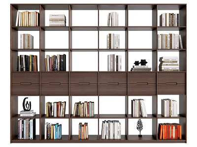 Modern Bookshelf With Open Shelves Organized Books Decorative Items And Storage Drawers 3d model