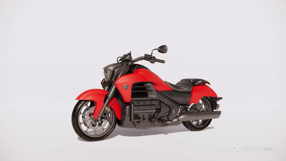 Stylish Red and Black Cruiser Motorcycle with Sleek Design Black Seats and Alloy Wheels 3d model 