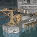 Medieval Castle With Multiple Towers Surrounded By Mountains And Water Scene