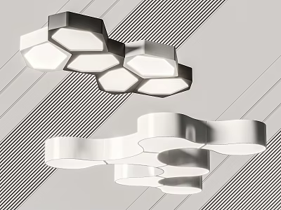 Modern Geometric Ceiling Light Design With Hexagonal Shapes And White Black Frames 3d model
