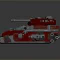 Red Military Tank Vehicle with Metallic Turret Tracks and Cannon Design