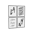 Four Black Handwritten Text Photo Frames with Ink Splatters on White Background