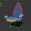 Comfortable Blue Upholstered Furniture Chair With Armrests Wheels And Seat Cushion