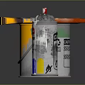Household Paint Supplies Metal Bucket With Yellow Drips And Spray Paint Can With Colorful Labels