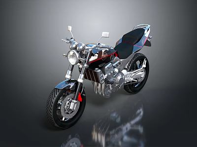 Sleek Modern Motorcycle Featuring Black Seat Silver Engine Red Accents And Large Wheels On Reflective Surface 3d model