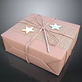 Pink Burlap Wrapped Gift Box With Bow And Star Decorations 3d model